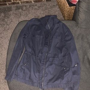 Fall navy blue zip up jacket with string tie